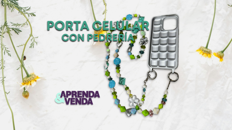 Porta Celular con Pedrería y Collar en Madera en Aprenda y Venda